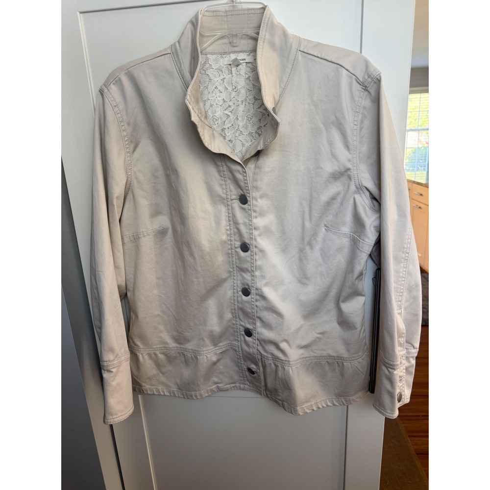 Maurices XL cream lightweight button utility jacket lace lining standup collar